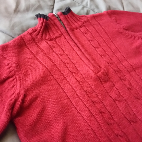 Boys DKNY Red Mock Neck Sweater Ribbed / Cable Knit Style Black Trim 100% Cotton - Picture 3 of 13